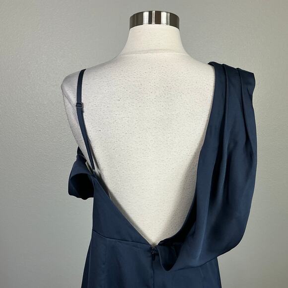One Shoulder Backless Long Evening Gown Blue Size 6 Formal Dress by AQUA - Picture 8 of 11